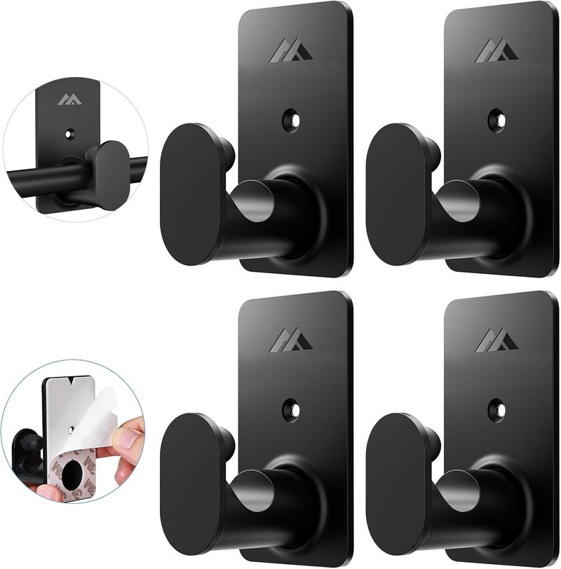 BMONATY 5/8" No Drill Curtain Rod Brackets for Poles Upgrade Adhesive Renter Friendly Nail Free Curtain Rod Hooks No Drilling Curtain Rod Holders Self Adhesive Curtain Rod Hooks Up to 25 lb (4Pcs Black) - Image 1